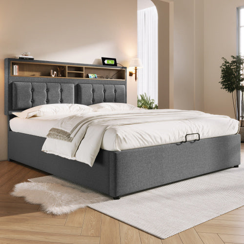 Linen Bed Frame With Slatted Frame