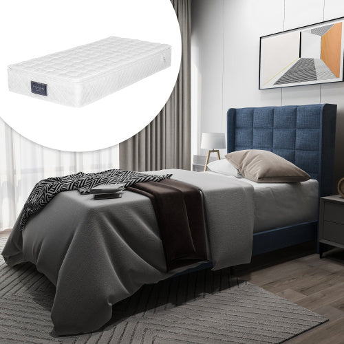 Linen Bed Frame Mit Federkernmatratze  Size  90cmx200cm