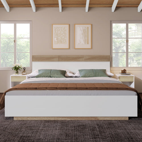 Floating Bed With Headboard In Timber Slatted Frame  Size  180cmx200cm