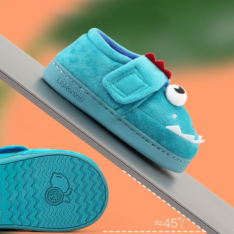 Cute Children's Home Plus Velvet Non-slip Bag Heel Slippers