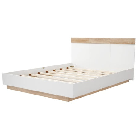 Floating Bed With Headboard In Timber Slatted Frame  Size  140cmx200cm