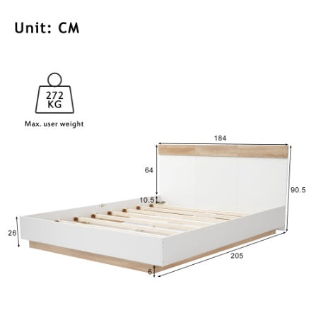 Floating Bed With Headboard In Timber Slatted Frame  Size  180cmx200cm