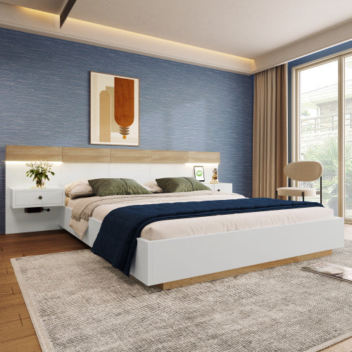 Floating Bed With Headboard In Timber Slatted Frame  Size  180cmx200cm