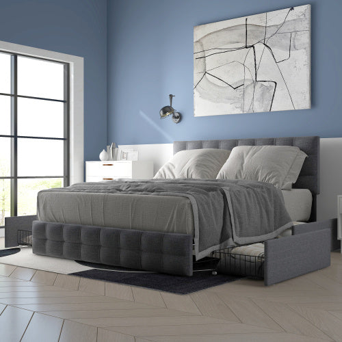 Linen Bed Frame   4 Drawers