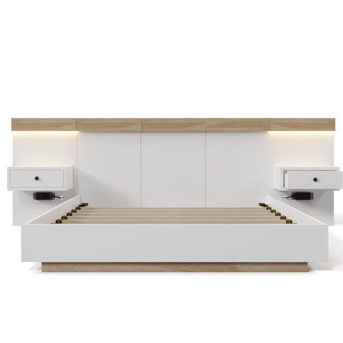 Floating Bed With Headboard In Timber Slatted Frame  Size 140X200