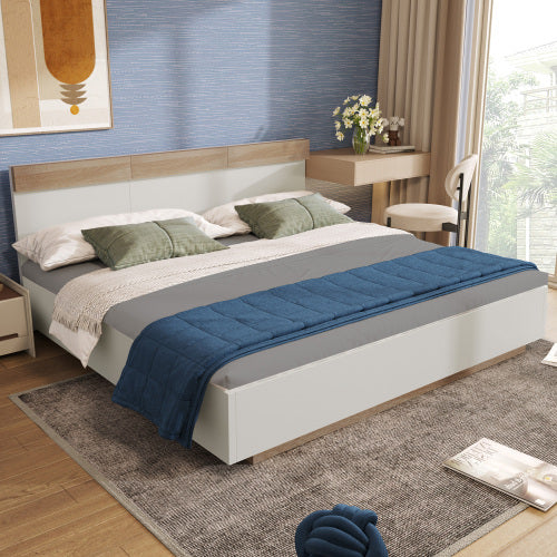 Floating Bed With Headboard In Timber Slatted Frame  Size  140cmx200cm