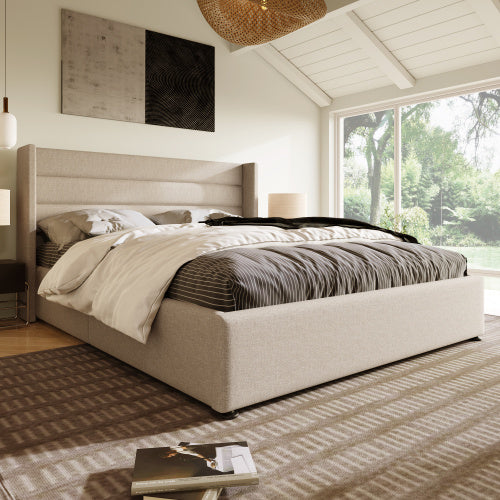 Linen Bed With Metal Frame Panels  140cmx200cm