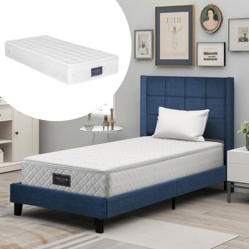 Linen Bed Frame Mit Federkernmatratze  Size  90cmx200cm