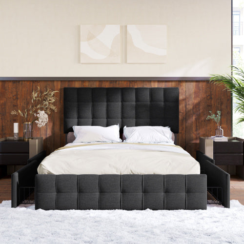 Linen Bed Frame With 4 Drawers