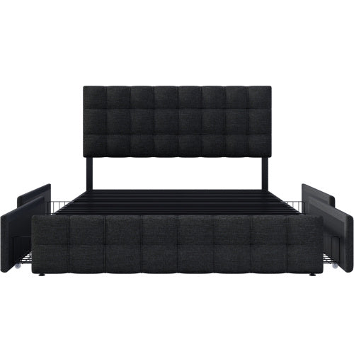 Linen Bed Frame With 4 Drawers