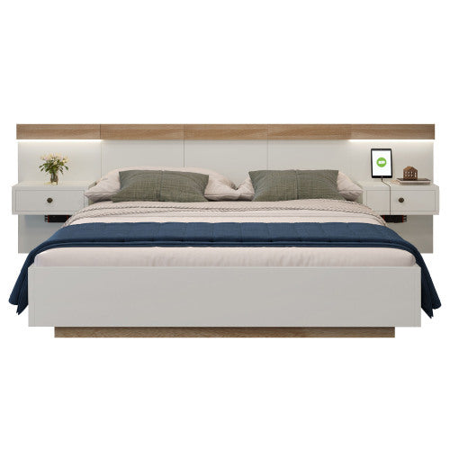 Floating Bed With Headboard In Timber Slatted Frame  Size 140X200