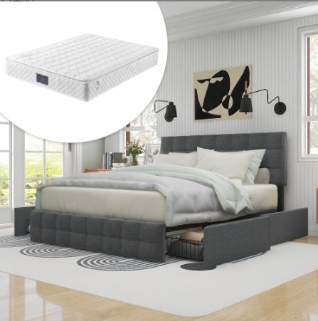 Linen Bed Frame  4 Drawers