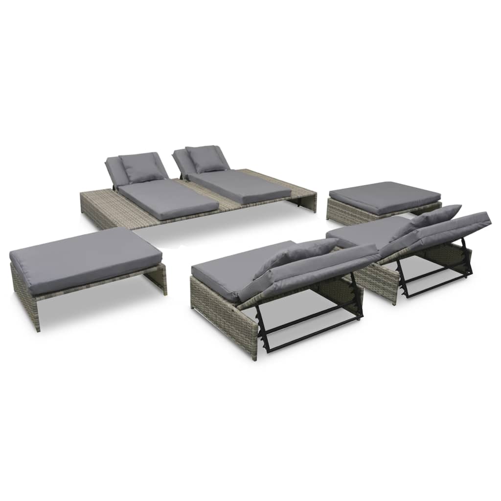 5-piece garden lounge set with cushions poly rattan grey