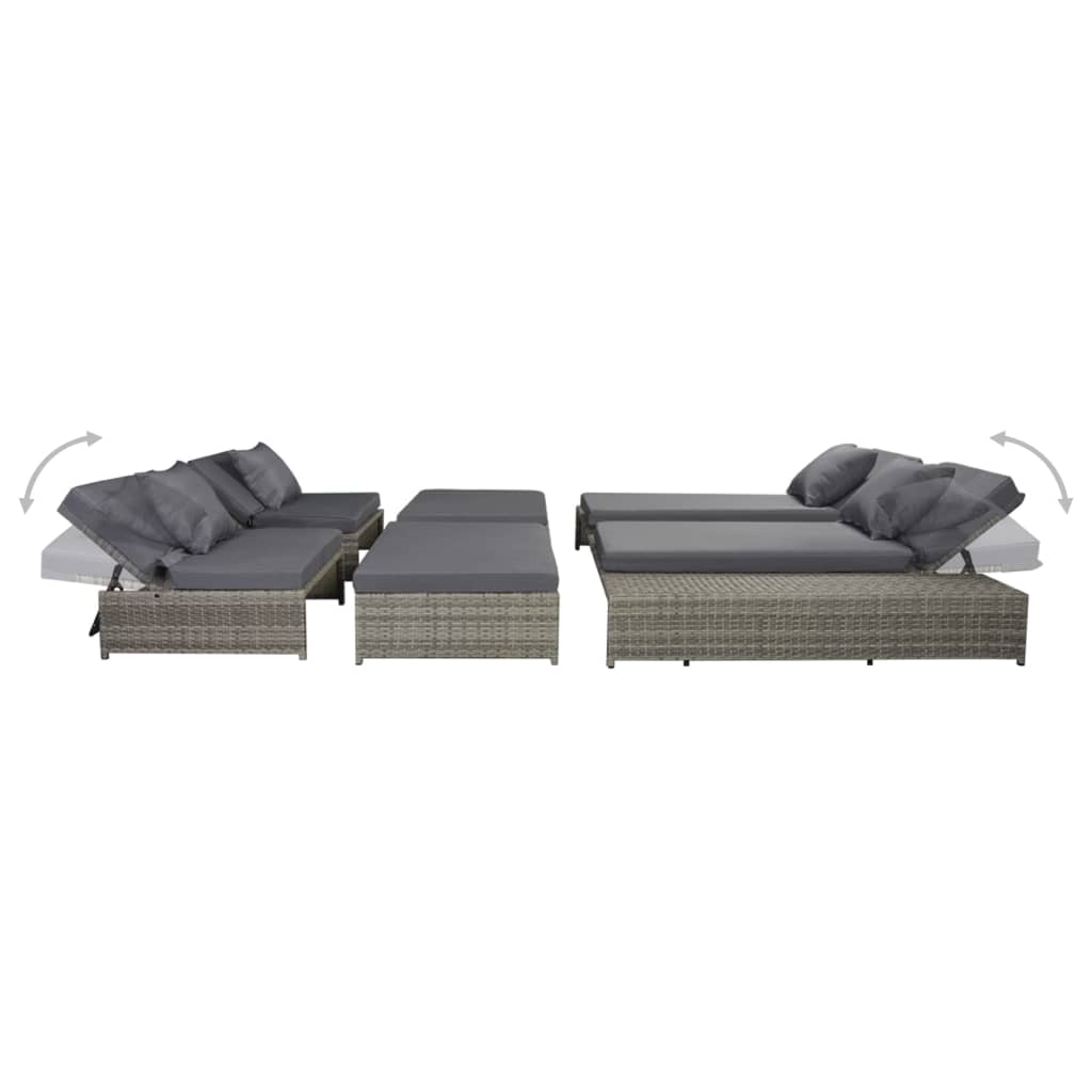 5-piece garden lounge set with cushions poly rattan grey