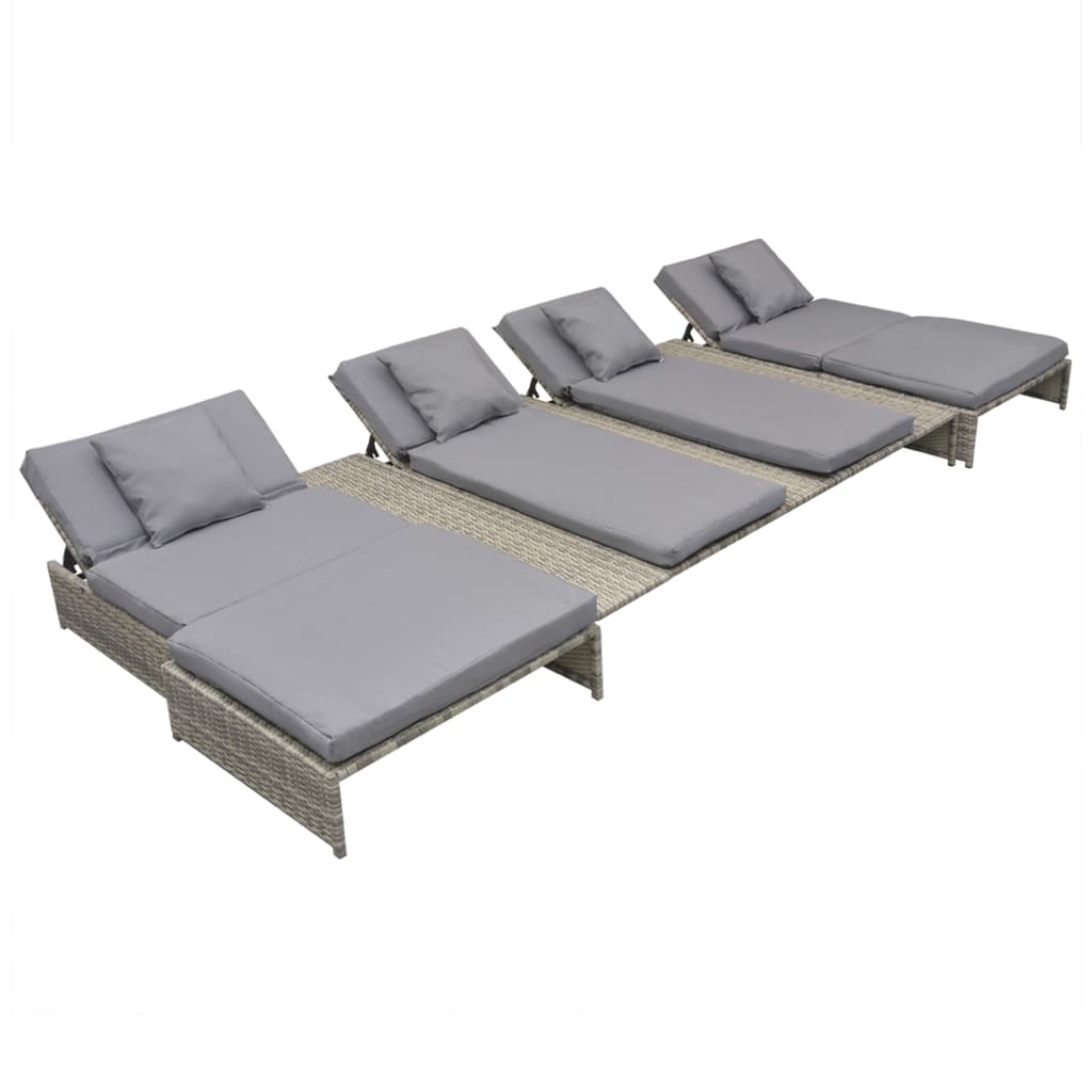 5-piece garden lounge set with cushions poly rattan grey