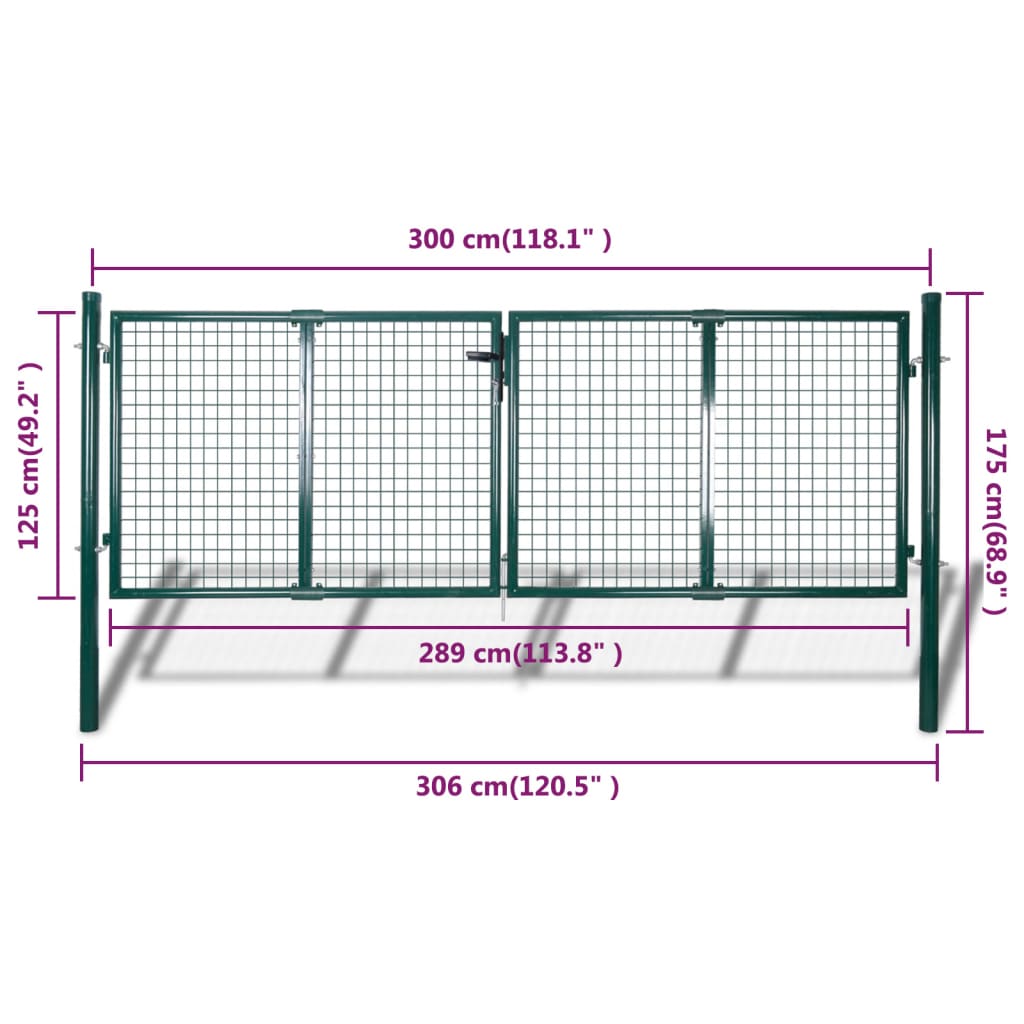 Zauntor Stahl 306 x 125 cm Grün