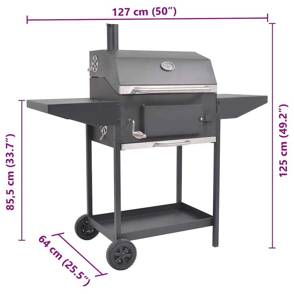 Charcoal Grill Smoker with Shelf Black