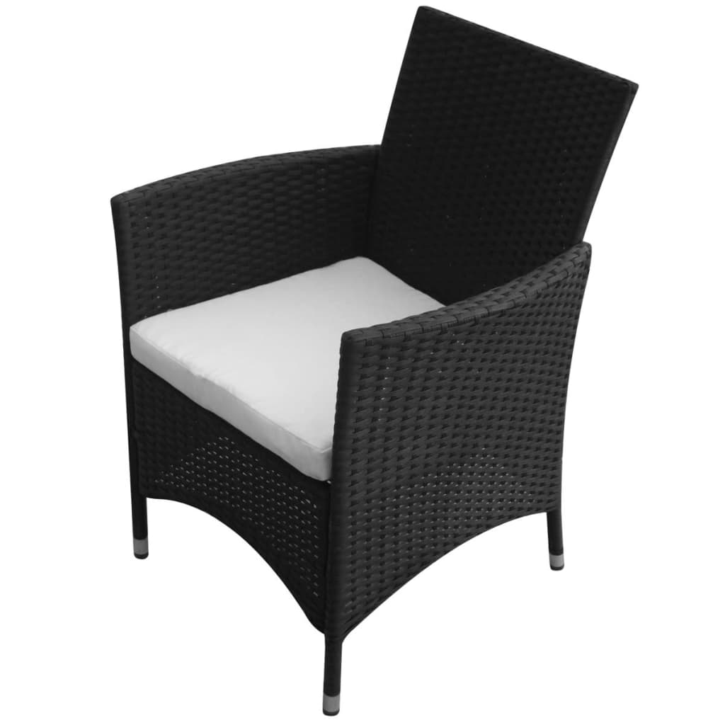 7-piece garden dining set with cushions poly rattan black