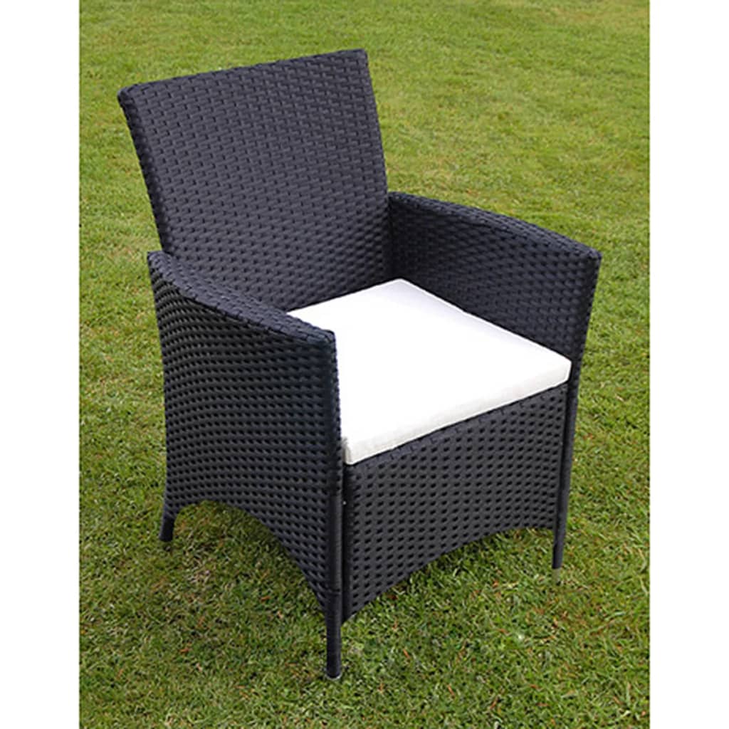 7-piece garden dining set with cushions poly rattan black