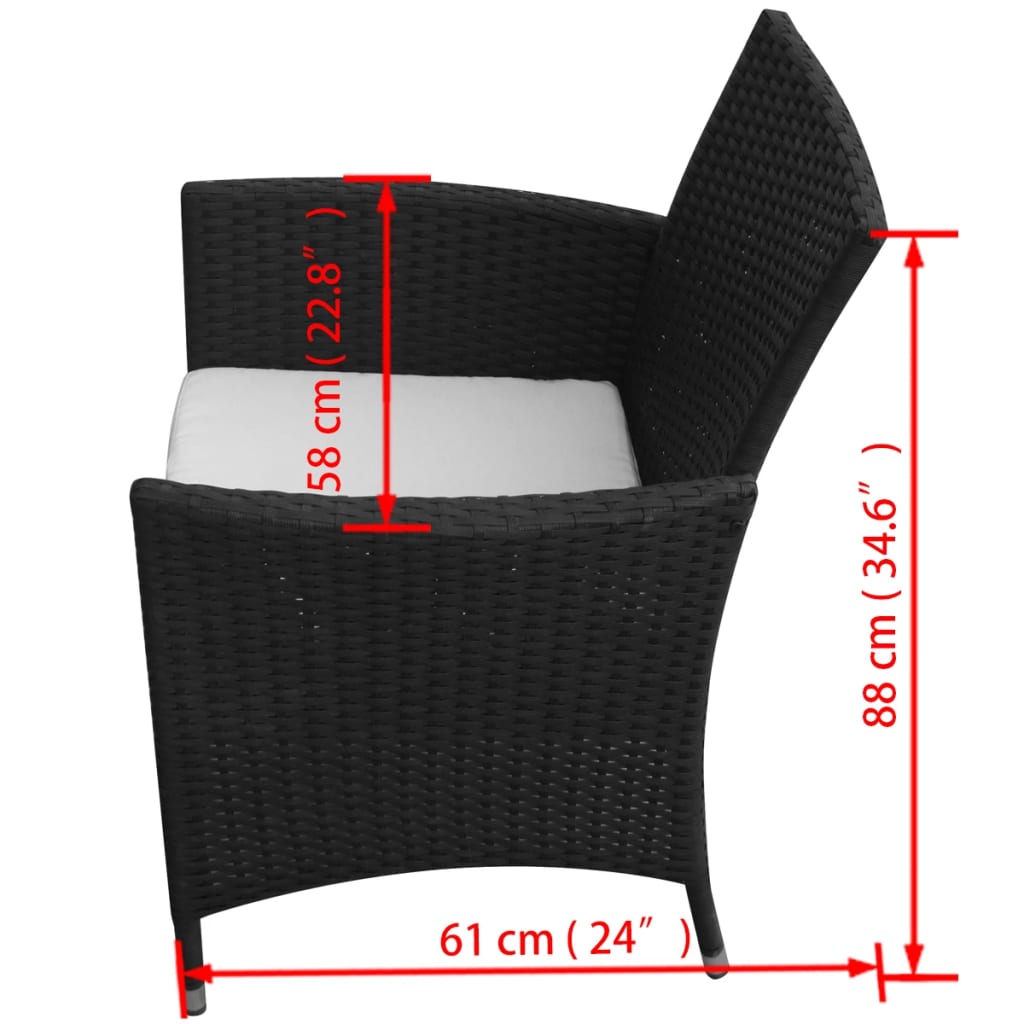 7-piece garden dining set with cushions poly rattan black