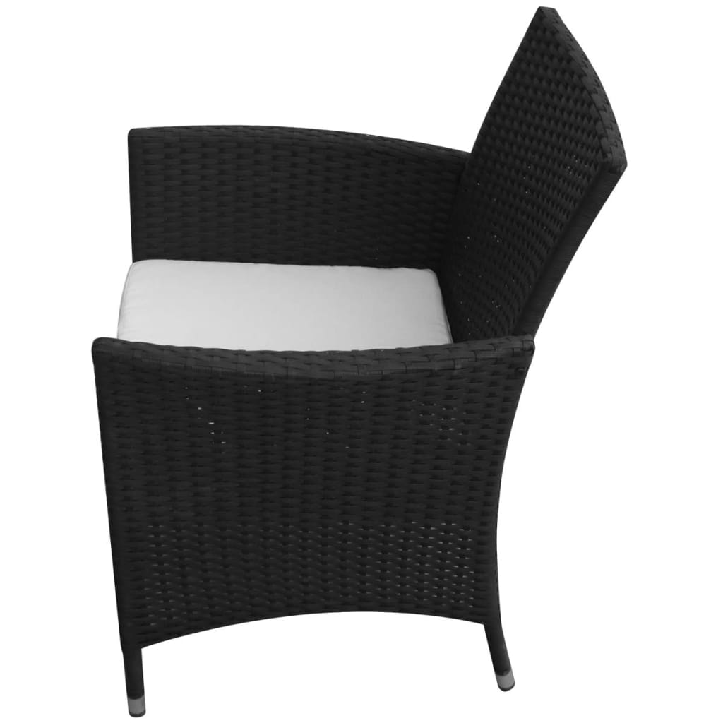 5-piece garden dining set with cushions poly rattan black
