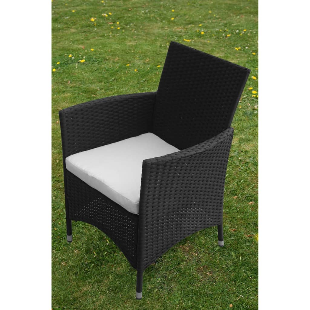 5-piece garden dining set with cushions poly rattan black