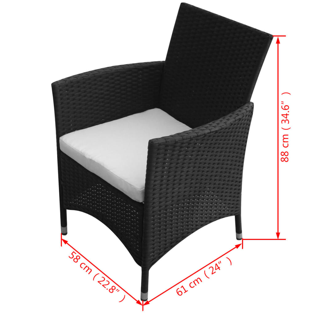 5-piece garden dining set with cushions poly rattan black