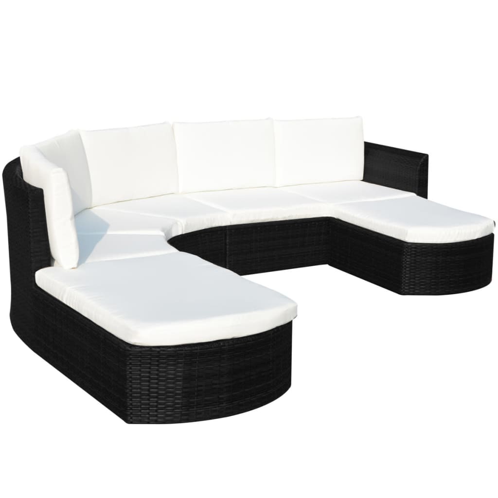 4-piece garden lounge set with cushions poly rattan black