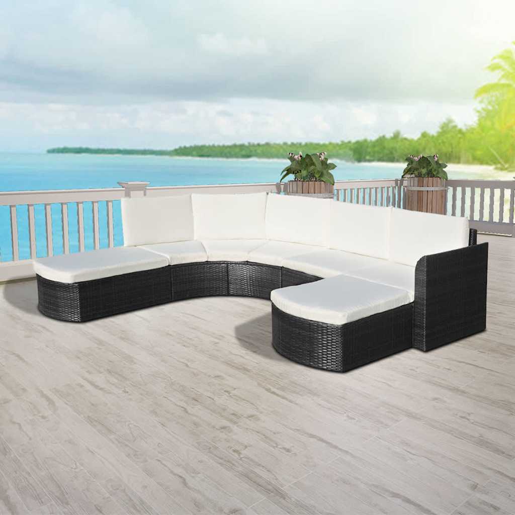 4-piece garden lounge set with cushions poly rattan black