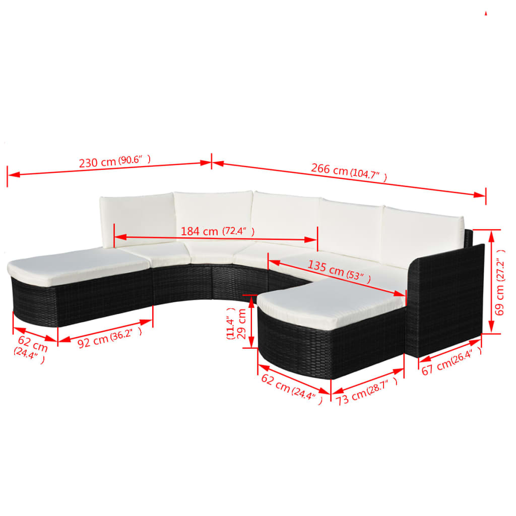 4-piece garden lounge set with cushions poly rattan black