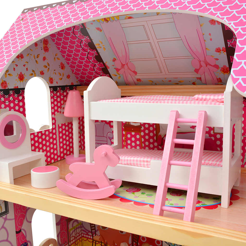 3-storey wooden dollhouse 60 x 30 x 90 cm