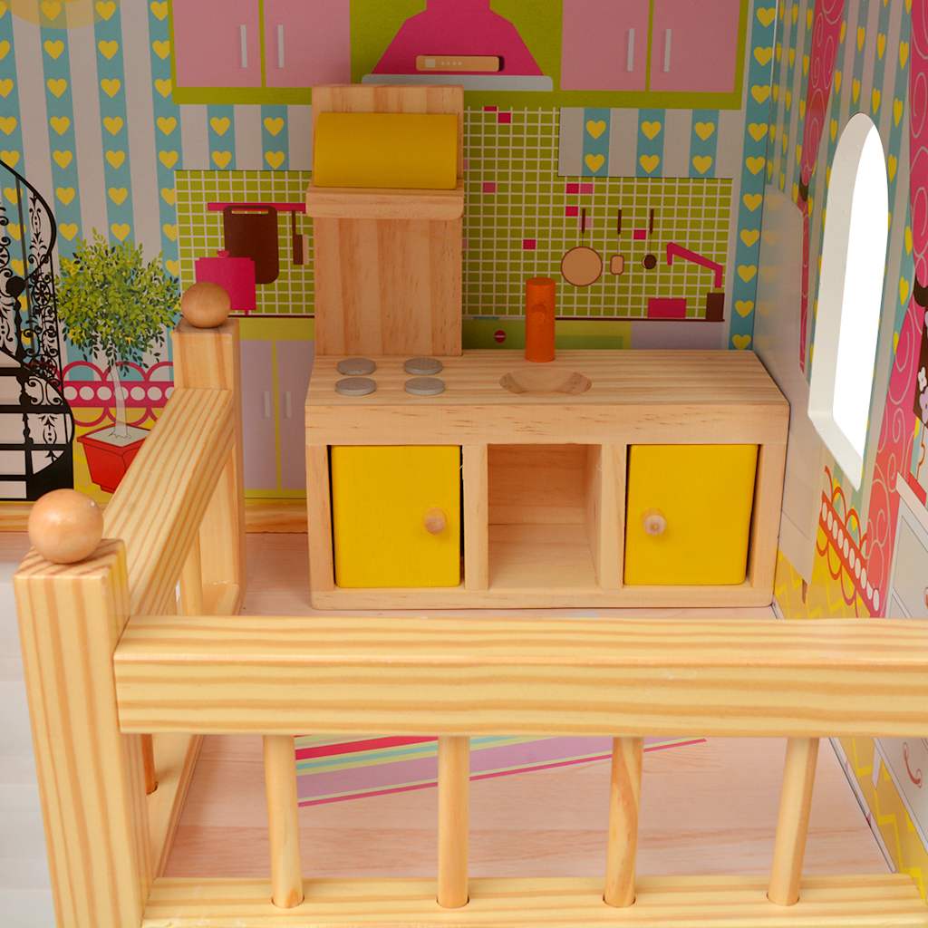 3-storey wooden dollhouse 60 x 30 x 90 cm