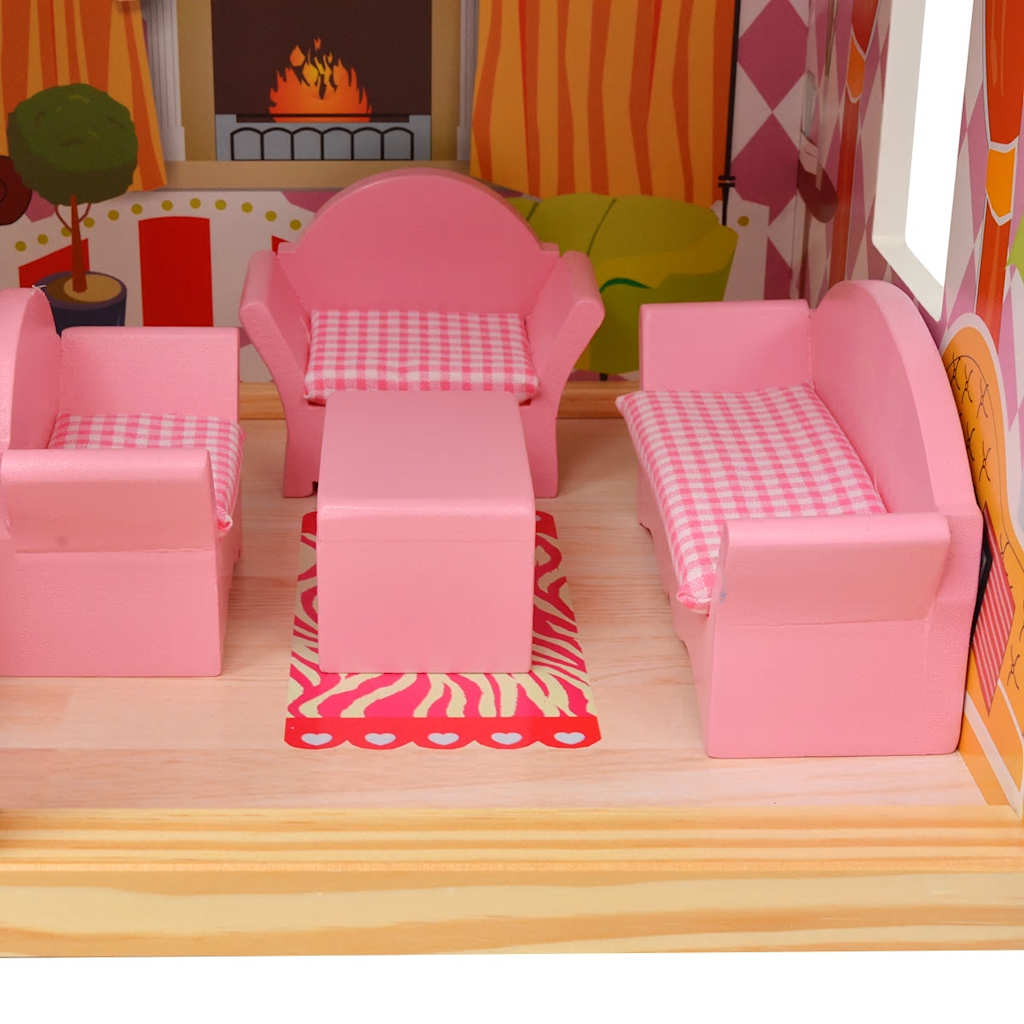 3-storey wooden dollhouse 60 x 30 x 90 cm