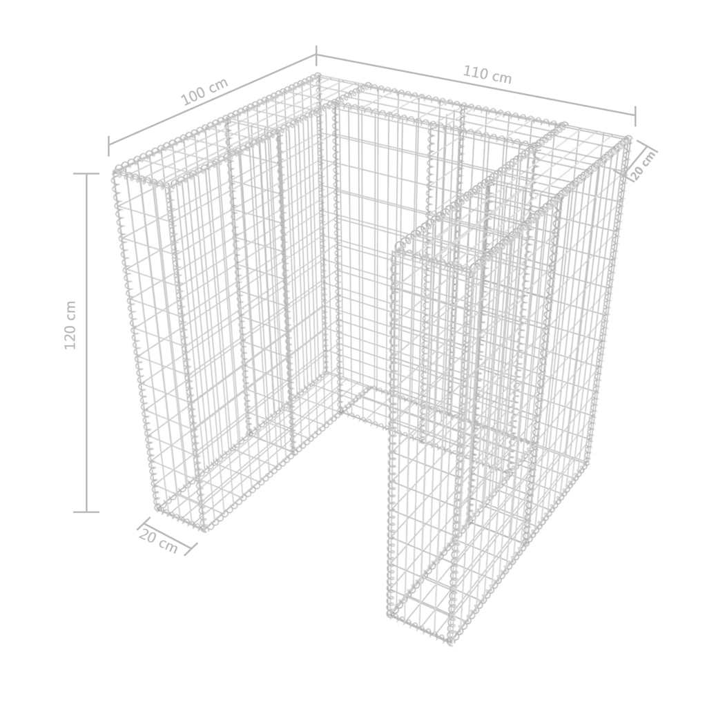 Gabionen-Mülltonnenverkleidung für 1 Tonne Stahl 110x100x120cm