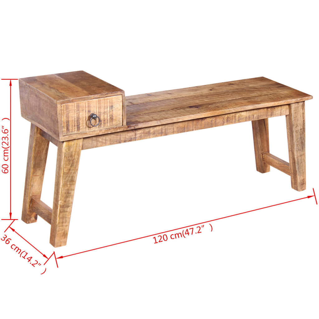 Bench with drawer solid mango wood 120x36x60 cm