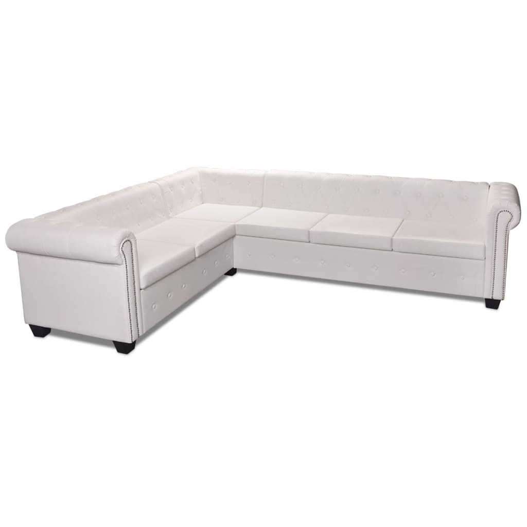 Chesterfield-Ecksofa 6-Sitzer Kunstleder Weiß