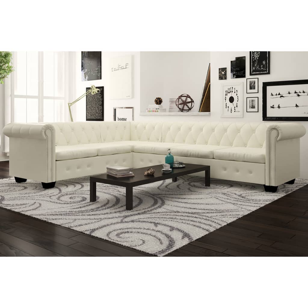 Chesterfield-Ecksofa 6-Sitzer Kunstleder Weiß