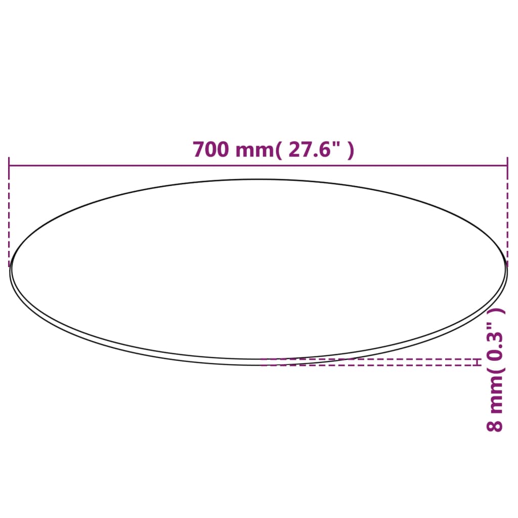 Tischplatte aus gehärtetem Glas rund 700 mm