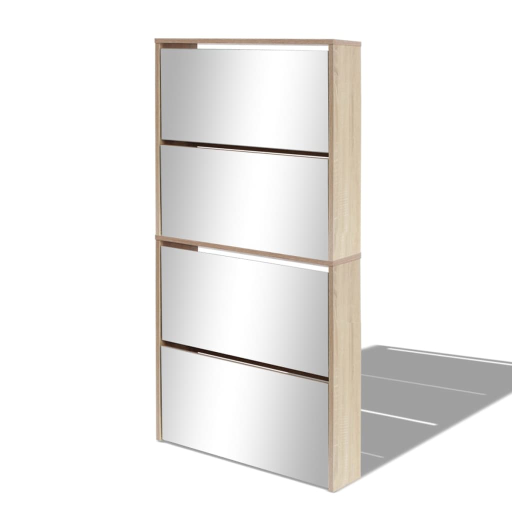 Shoe cabinet with 4 compartments, mirror oak 63×17×134 cm