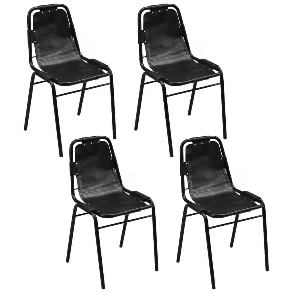 Dining chairs 4 pcs. Black genuine leather