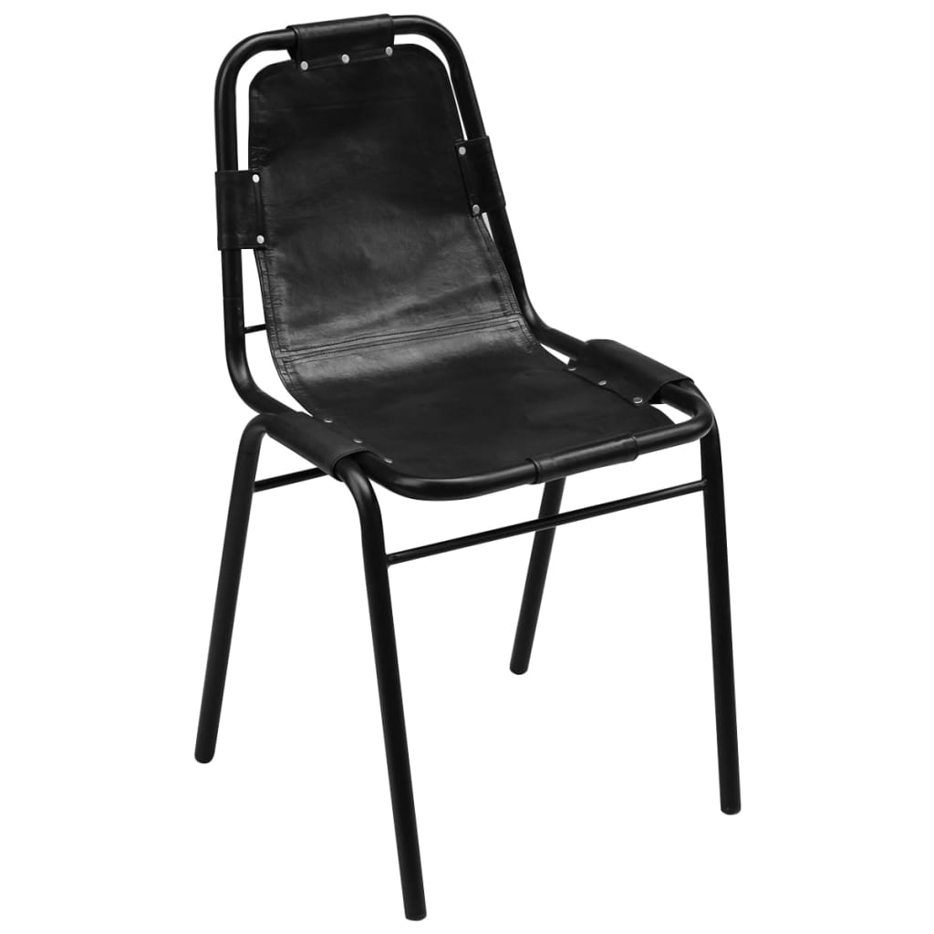 Dining chairs 4 pcs. Black genuine leather
