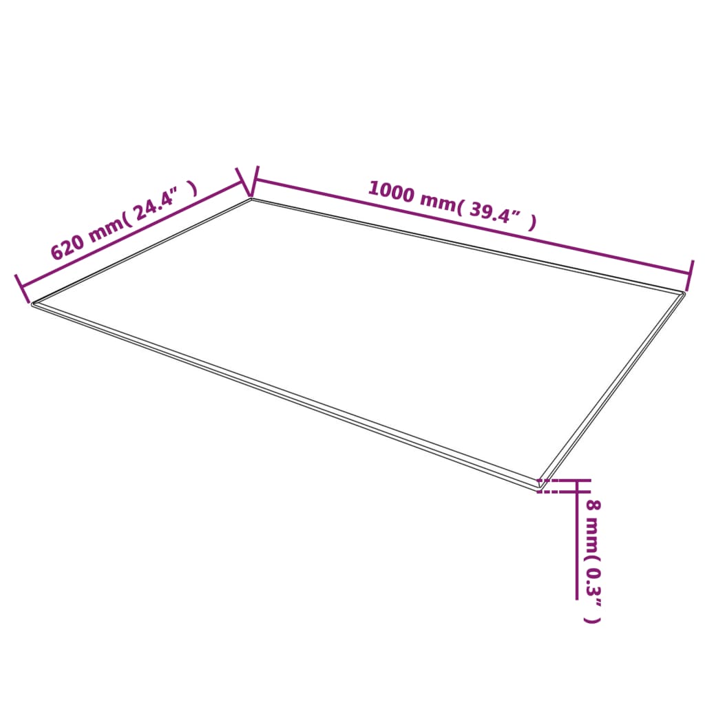 Tischplatte aus gehärtetem Glas Rechteckig 1000 x 620 mm