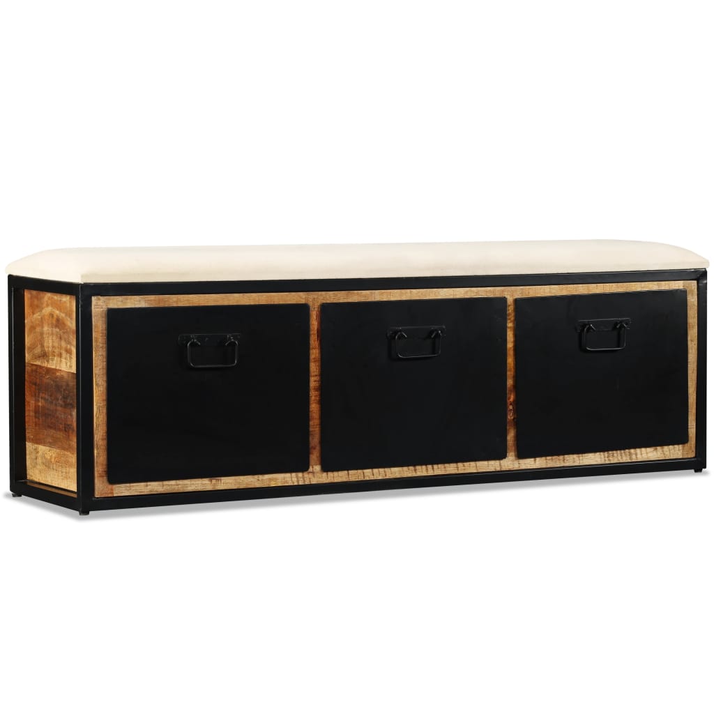 Storage bench with 3 drawers, solid mango wood, 120x30x40 cm