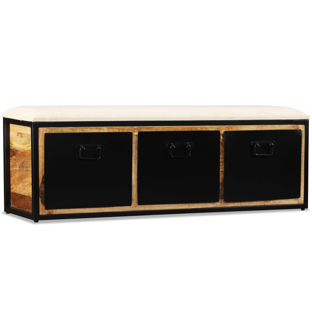 Storage bench with 3 drawers, solid mango wood, 120x30x40 cm