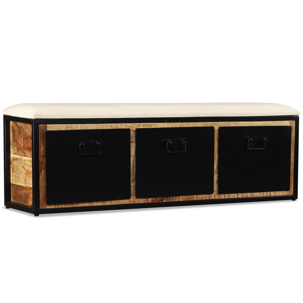 Storage bench with 3 drawers, solid mango wood, 120x30x40 cm