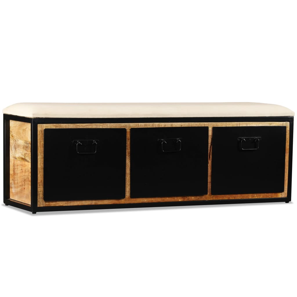 Storage bench with 3 drawers, solid mango wood, 120x30x40 cm
