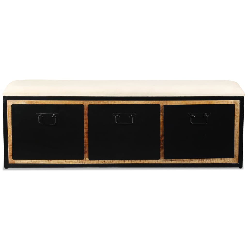 Storage bench with 3 drawers, solid mango wood, 120x30x40 cm