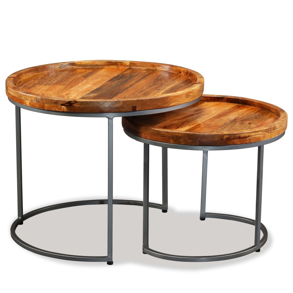 Side table set of 2, solid mango wood