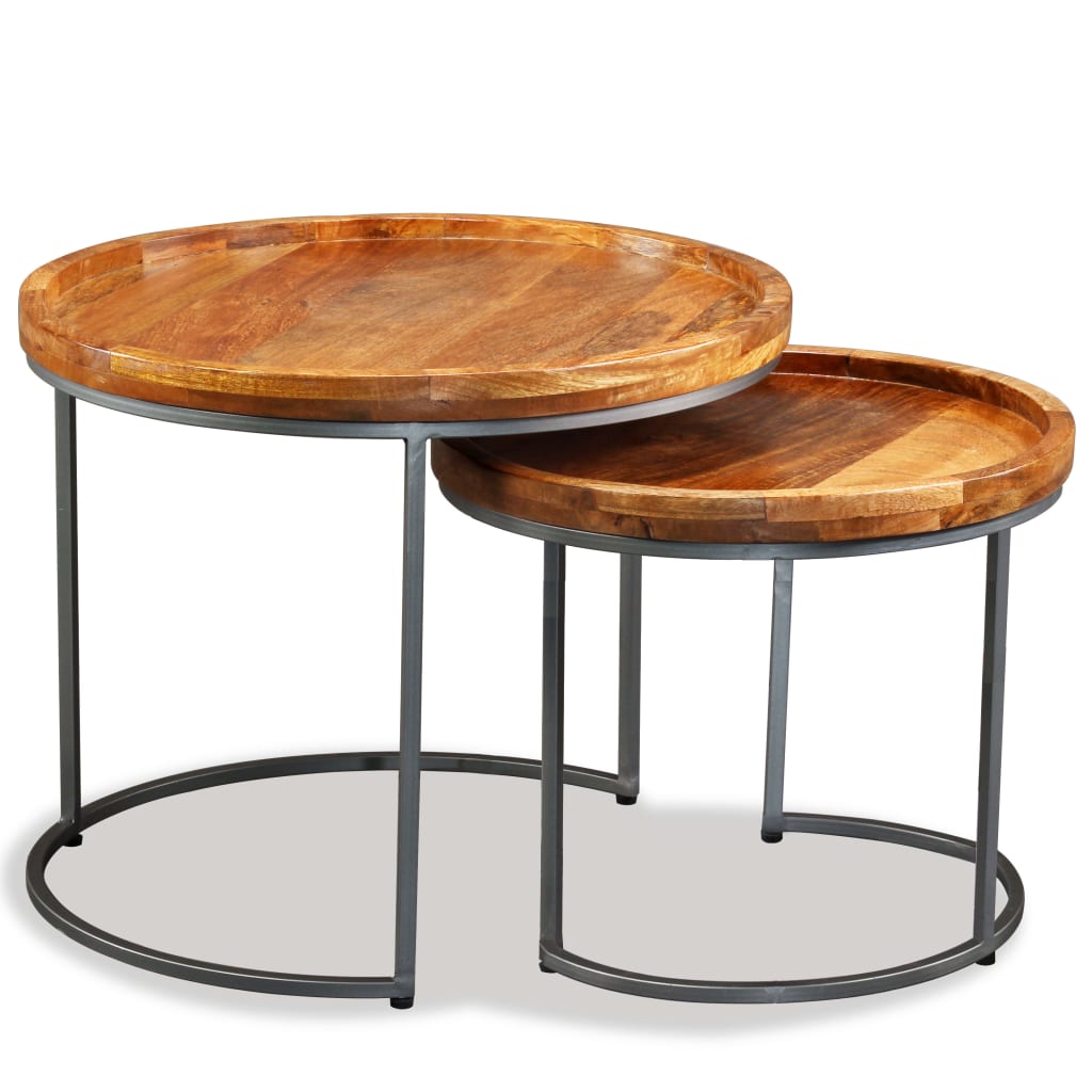 Side table set of 2, solid mango wood