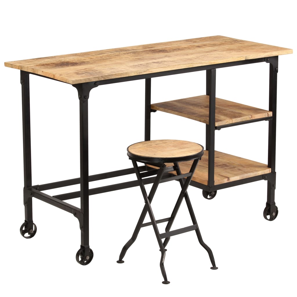 Desk with folding stool made of solid mango wood 115 x 50 x 76 cm